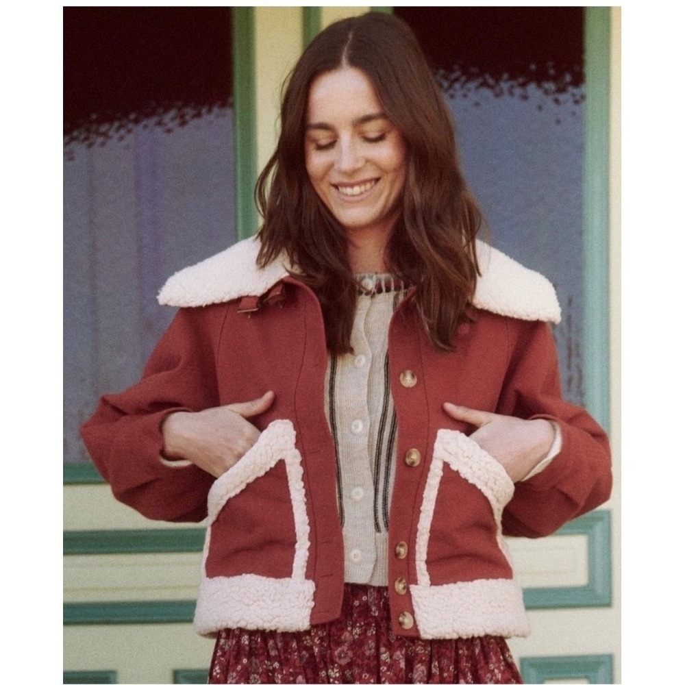 THE GREAT. The Peak Fuzzy Lined Coat Spice Shearling Jacket XS